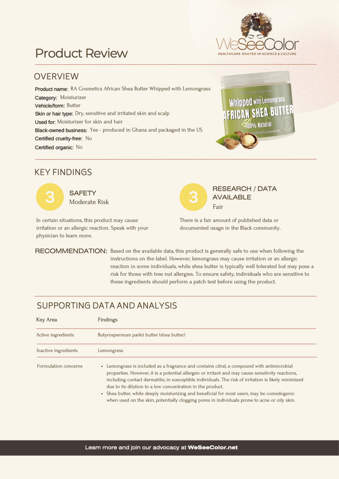 Sample product assessment front